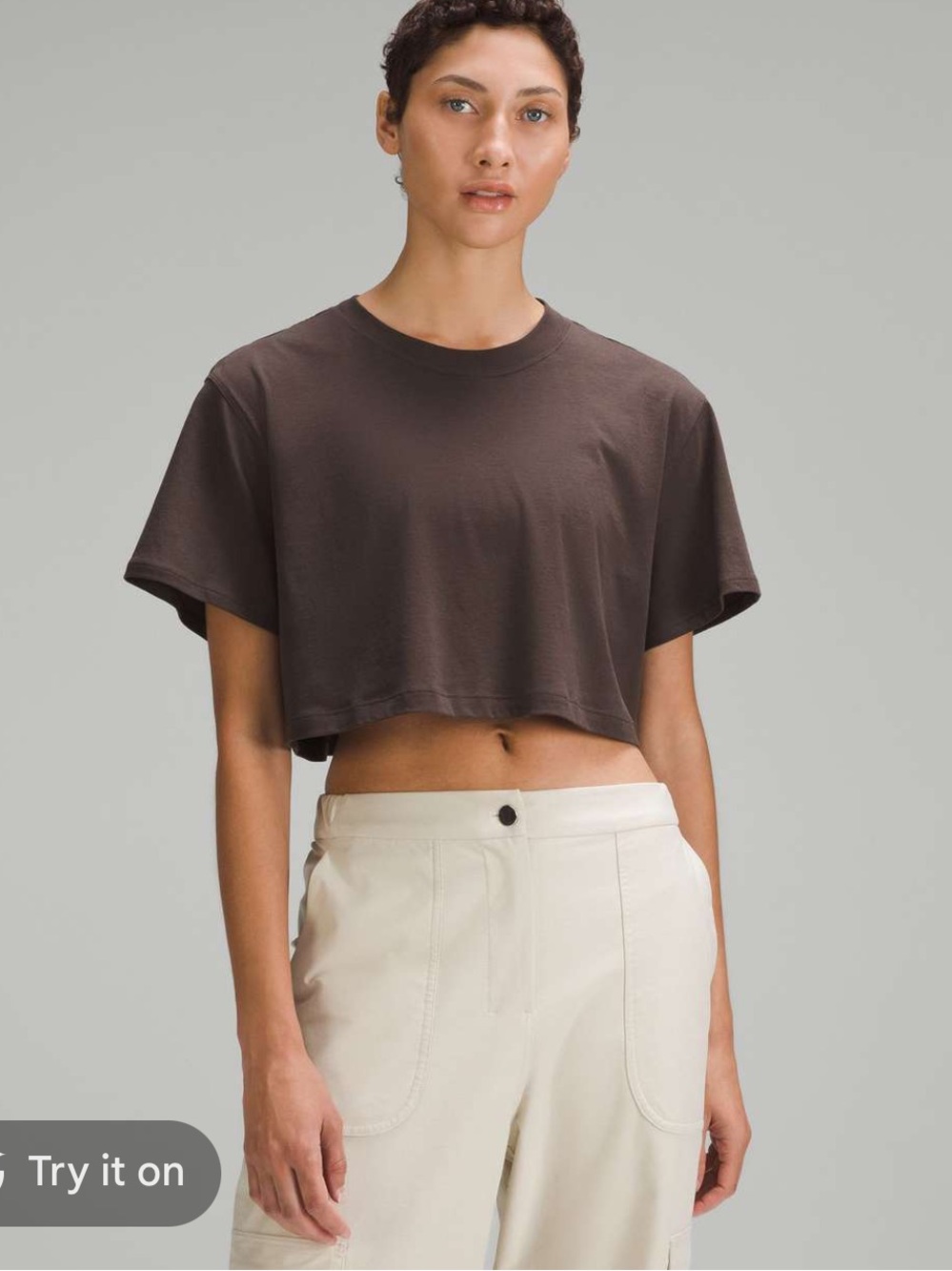 lululemon athletica Cropped Short Sleeve Tee in Espresso Brown - Picture 1 of 4